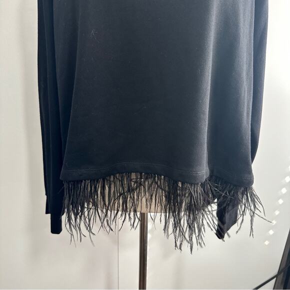 Evy's Tree Size 1X Black Feather Fringe Round Neck Pullover Sweater Cozy Chic - Picture 5 of 12
